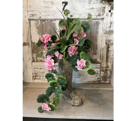 Pink Silk Geranium in Boot Planter