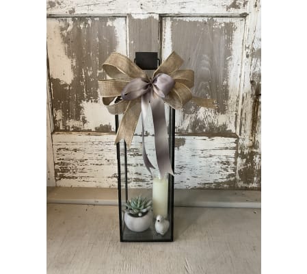 Tall Sympathy Lantern with Succulent, Bird, and Candle