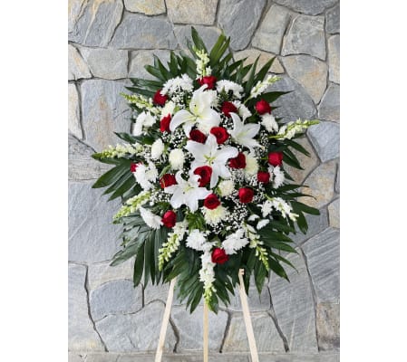 Red & White Funeral Standing Spray