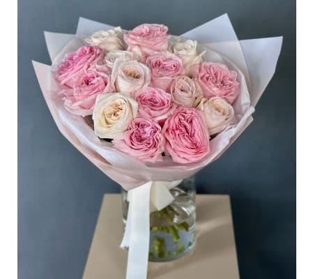 15 Garden Roses White&Pink Ohara