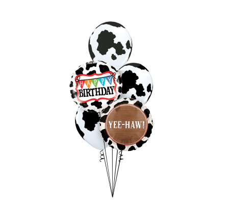 Yee-Haw Happy Birthday Cow Pattern Classic Balloon Bouquet