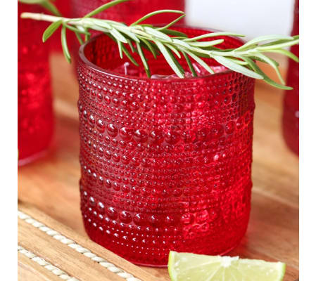 10 oz. Textured Beaded Red Old Fashion Drinking Glasses (Set of 6