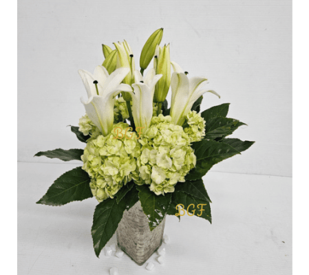 White Lilies and Hydreangeas