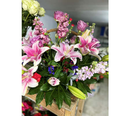 Resting Lilies Funeral Basket