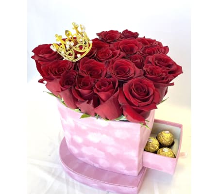 Velvety Heart Shaped Box with Roses