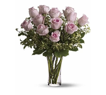 Dozen Pink Roses in a vase 2025