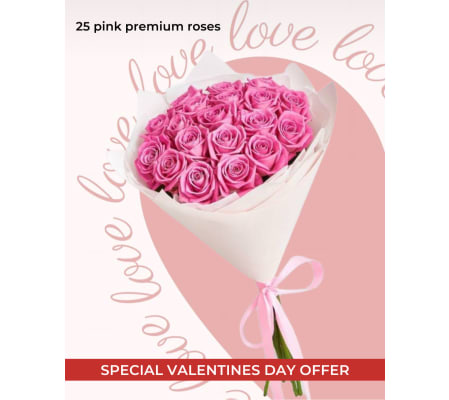 Pink premium roses  bouquet (12, 25 or 50 roses)
