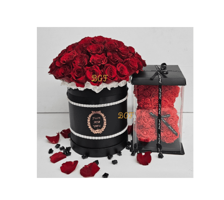 Red Rose box with Glamour Bear