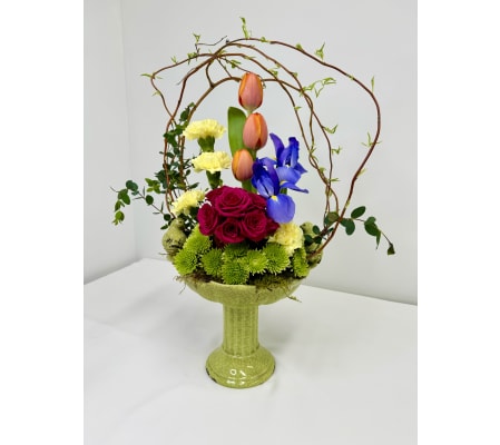 SPRING BLOOMS IN BIRD BATH