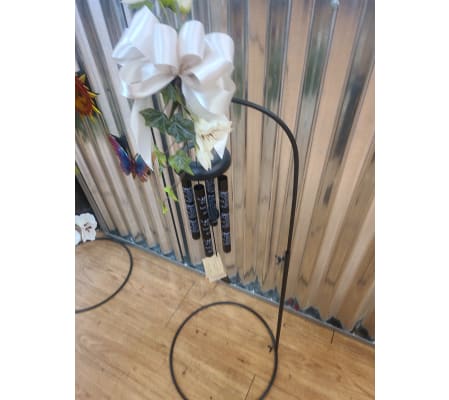 23 inch windchime on small shepherds hook with silk flowers