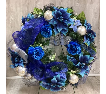 Blue Christmas Artificial Wreath