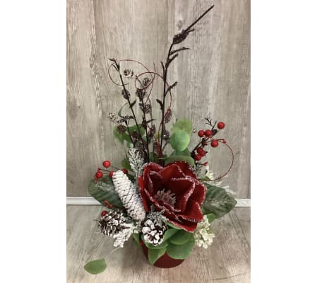 Red Magnolia Xmas Artificial Arrangement