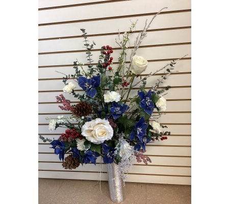 Large Blue & Silver Christmas Arrangement Artificial