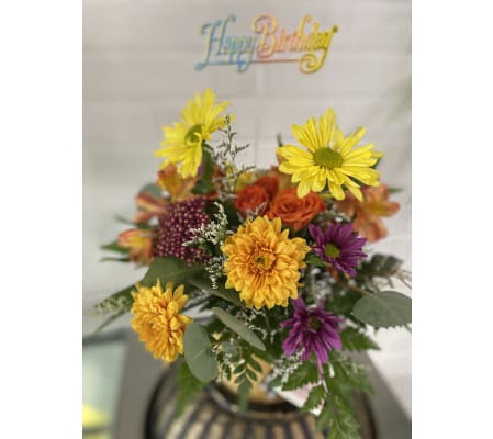 Bright Birthday Bouquet on a Candle Jar