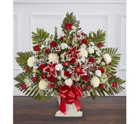 Red Rose and Lily Floor Basket