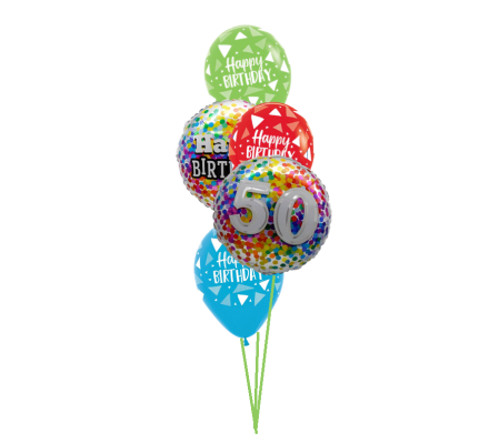 50th Birthday Rainbow Confetti Classic Balloon Bouquet