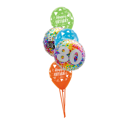 80th Birthday Rainbow Confetti Classic Balloon Bouquet