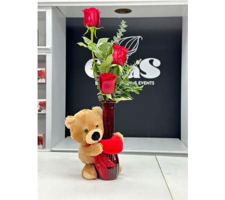 Rose Trio  with Plush Bear 2