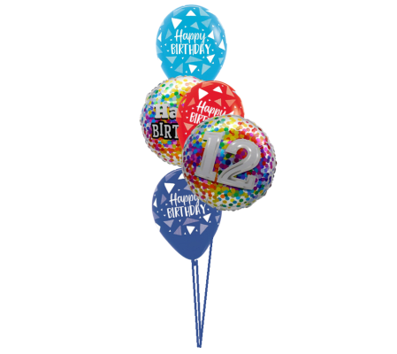 12th Birthday Rainbow Confetti Classic Balloon Bouquet