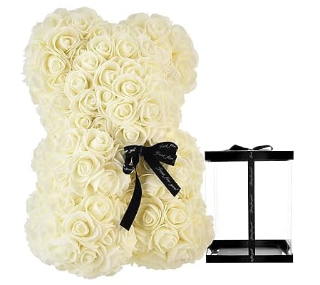 White Rose Teddy Bear with box
