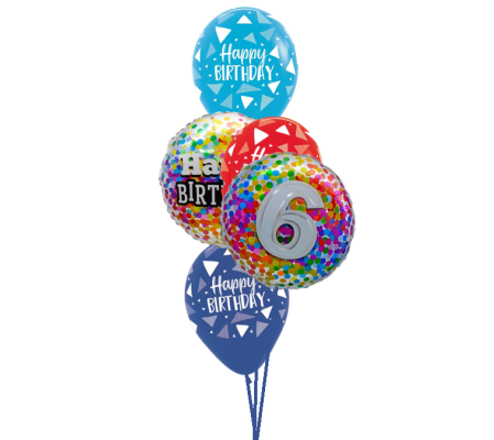 6th Birthday Rainbow Confetti Classic Balloon Bouquet