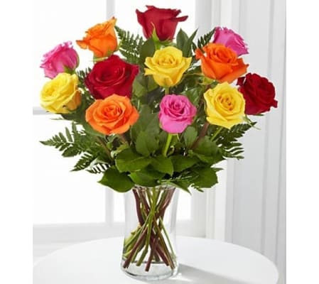 Dozen Rainbow Rose Bouquet
