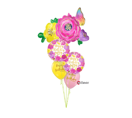 Artful Floral Birthday Mom Cheerful Balloon Bouquet