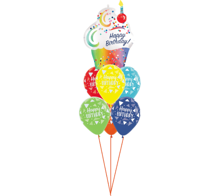Happy Birthday Cupcake Ombre Awesome Balloon Bouquet