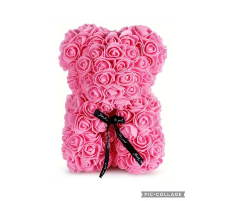 Everlasting hot pink foam rose bear