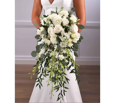 Wedding Elegant white cascading teardrop bridal bouquet