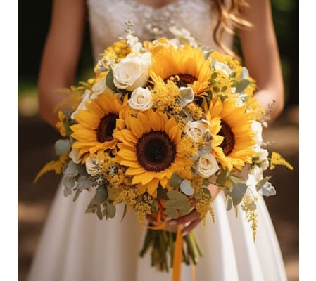 Wedding Sunflower and roses fall bridal bouquet