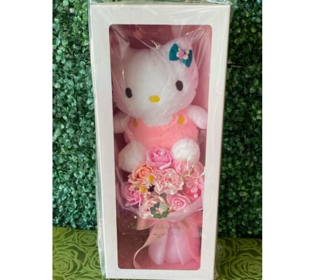 Pink Plush Kitty & Rose Bouquet Gift Box
