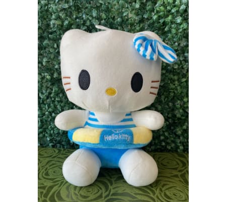 Cat Plush Blue Striped Swimsuit and Float Ring - Summer