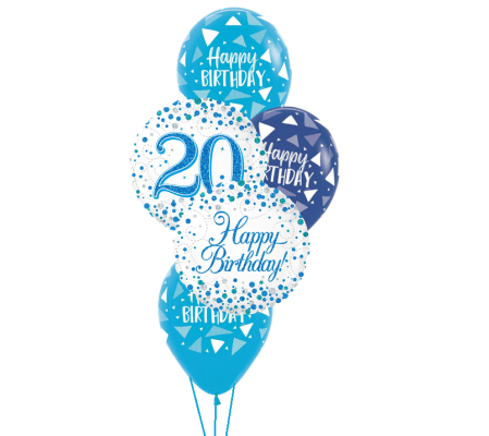 Sparkling Fizz 20th Blue Birthday Classic Balloon Bouquet
