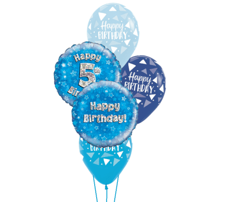 5th Birthday Blue Holo Classic Balloon Bouquet