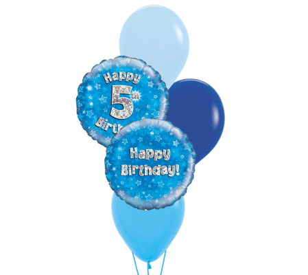 5th Birthday Blue Holo Colourful Classic Balloon Bouquet