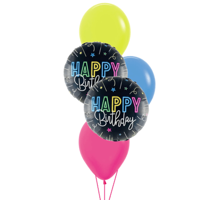 Happy Birthday Neon Colourful Classic Balloon Bouquet