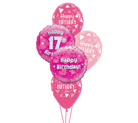 17th Birthday Pink Holo Classic Balloon Bouquet