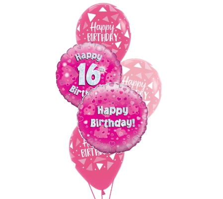 16th Birthday Pink Holographic Classic Balloon Bouquet
