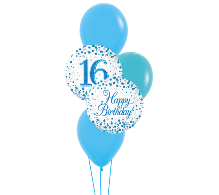 Sparkling Fizz 16th Blue Birthday Colourful Classic Balloon Bouqu