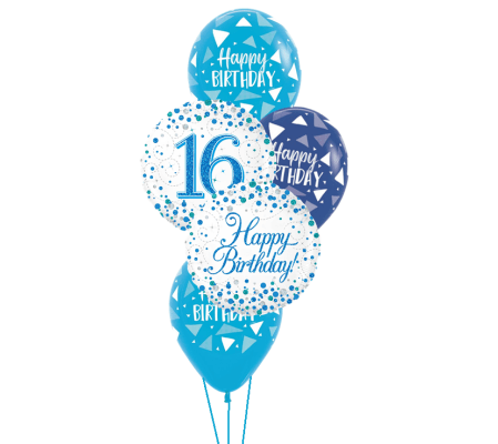 Sparkling Fizz 16th Blue Birthday Classic Balloon Bouquet