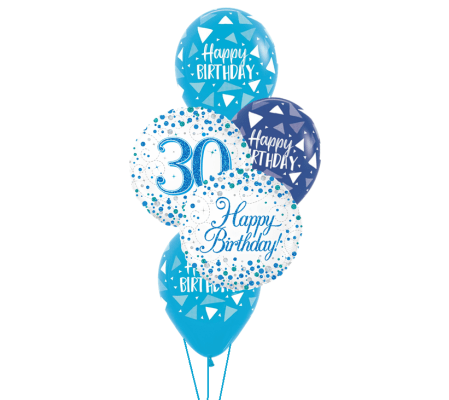 Sparkling Fizz 30th Blue Birthday Classic Balloon Bouquet