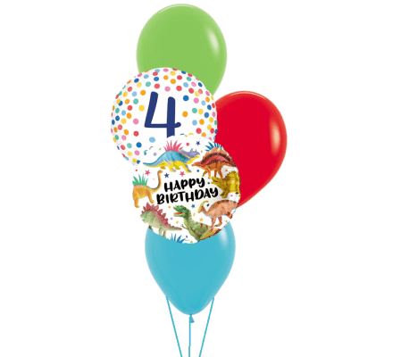 Confetti 4th Happy Birthday Dinosaur Colourful Classic Balloon Bo
