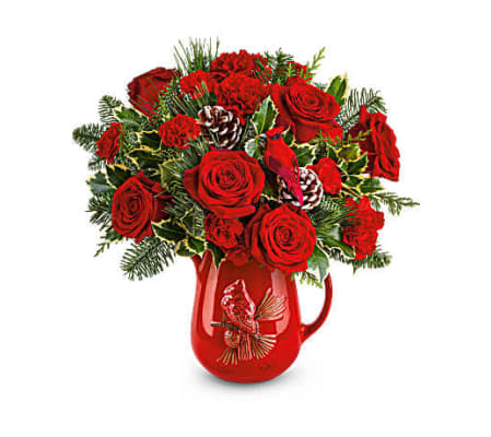 Scarlet Cardinal Pitcher Arrangement