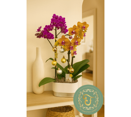 Duo-Delight Orchid Garden with Lights - Purple & Orange