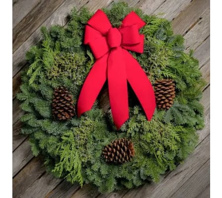 Fresh Christmas Wreath with Festive Holiday Bow
