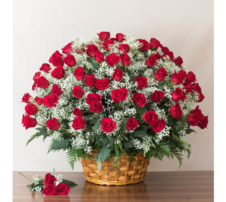 Ultimate Premium Red Rose Basket (100 Long Stem Roses)