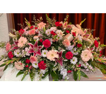 Pink & Crimson Remembrance Casket Spray