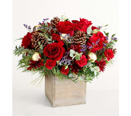 Christmas Wooden Cube Roses 