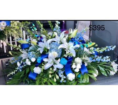 Blue and white Serenity, Casket Spray